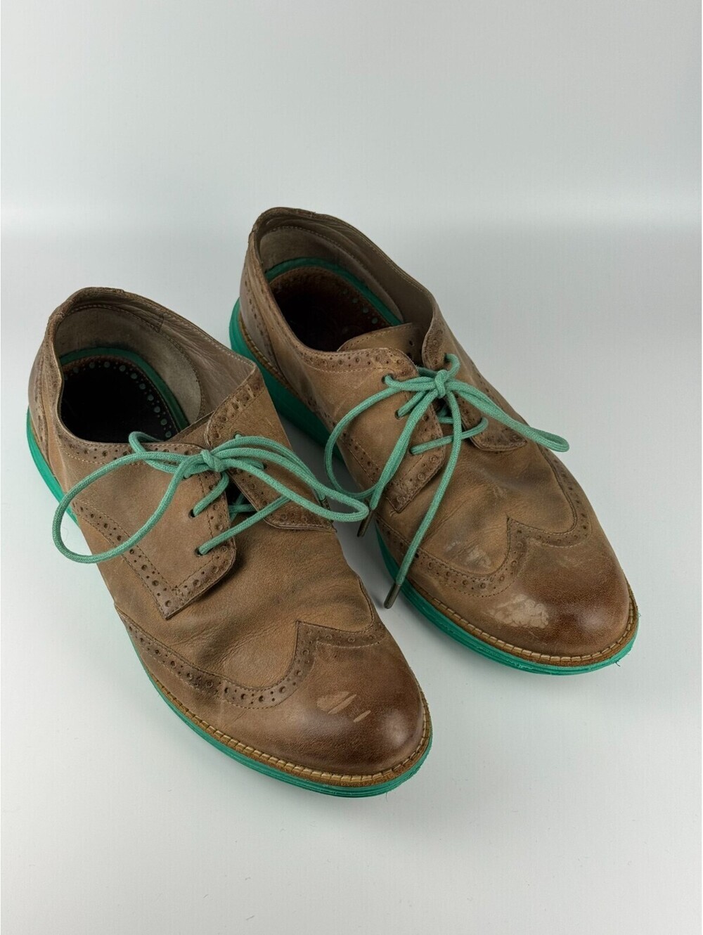 Cole Haan Lunargrand Womens Wingtip Oxfords Brown Green Leather Lace Up Size 10
